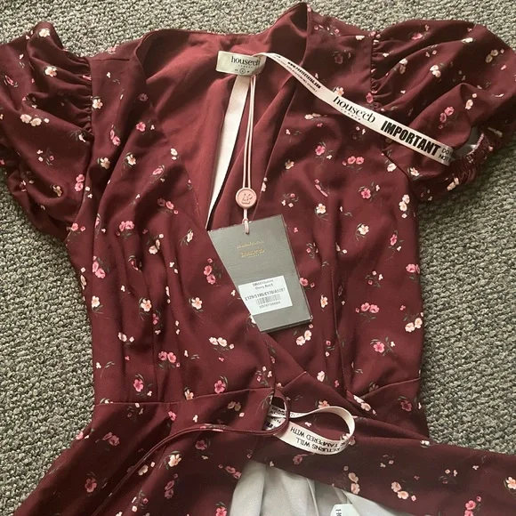 Elegant Burgundy Floral Wrap Dress